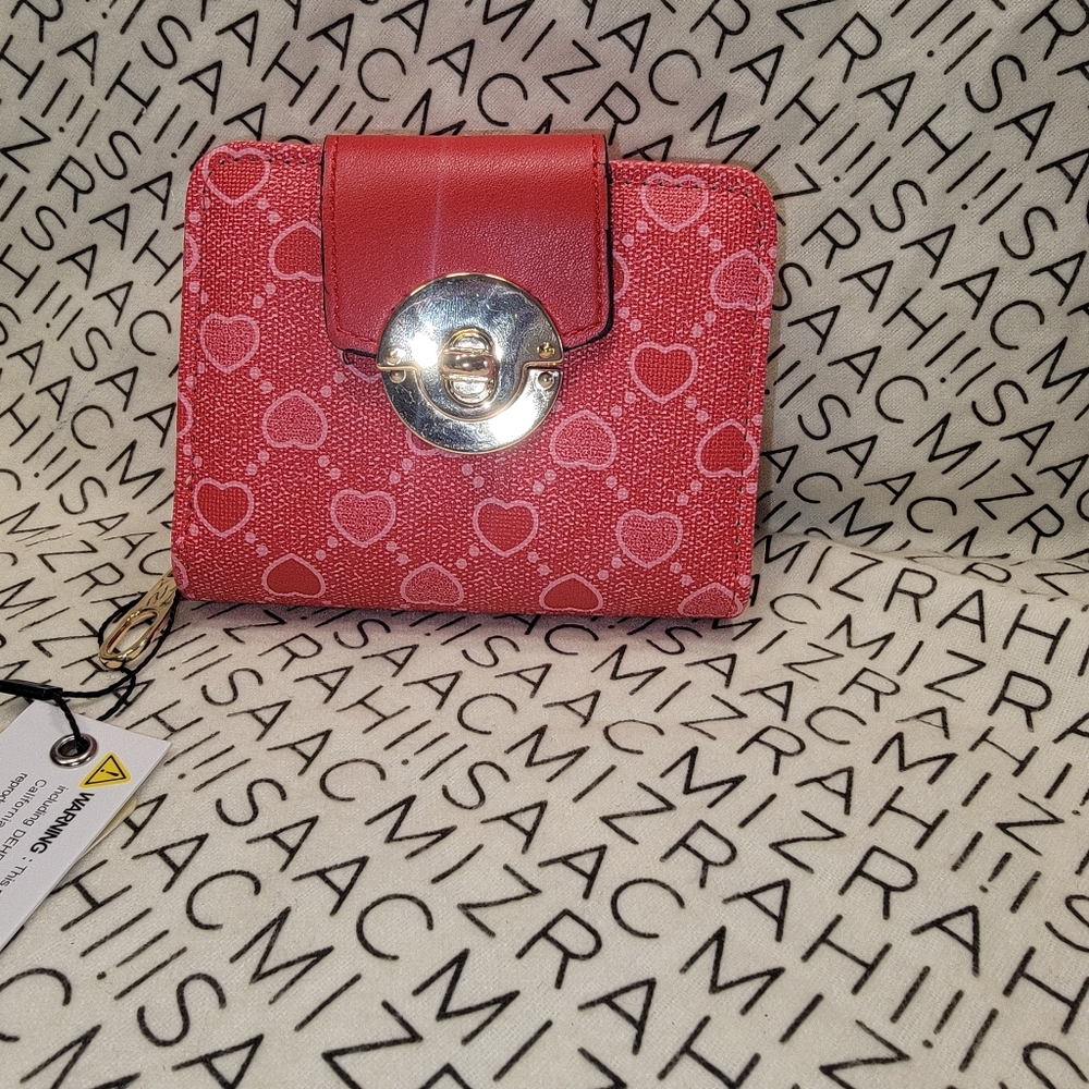 NWT JOLENE COUTURE Boutique Heart design Wallet Red with twist lock & zipper